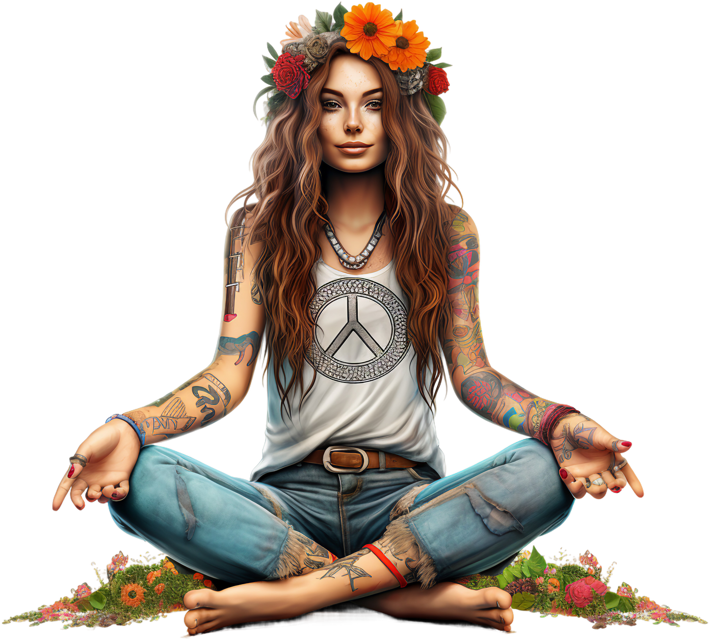 Hippie Girl Meditating Stickers Set 1-Print My Stickers