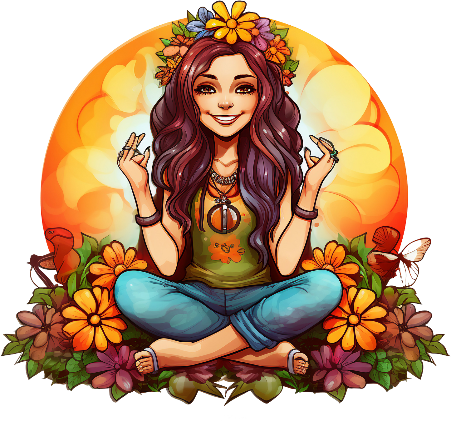 Hippie Girl Meditating Stickers Set 1-Print My Stickers
