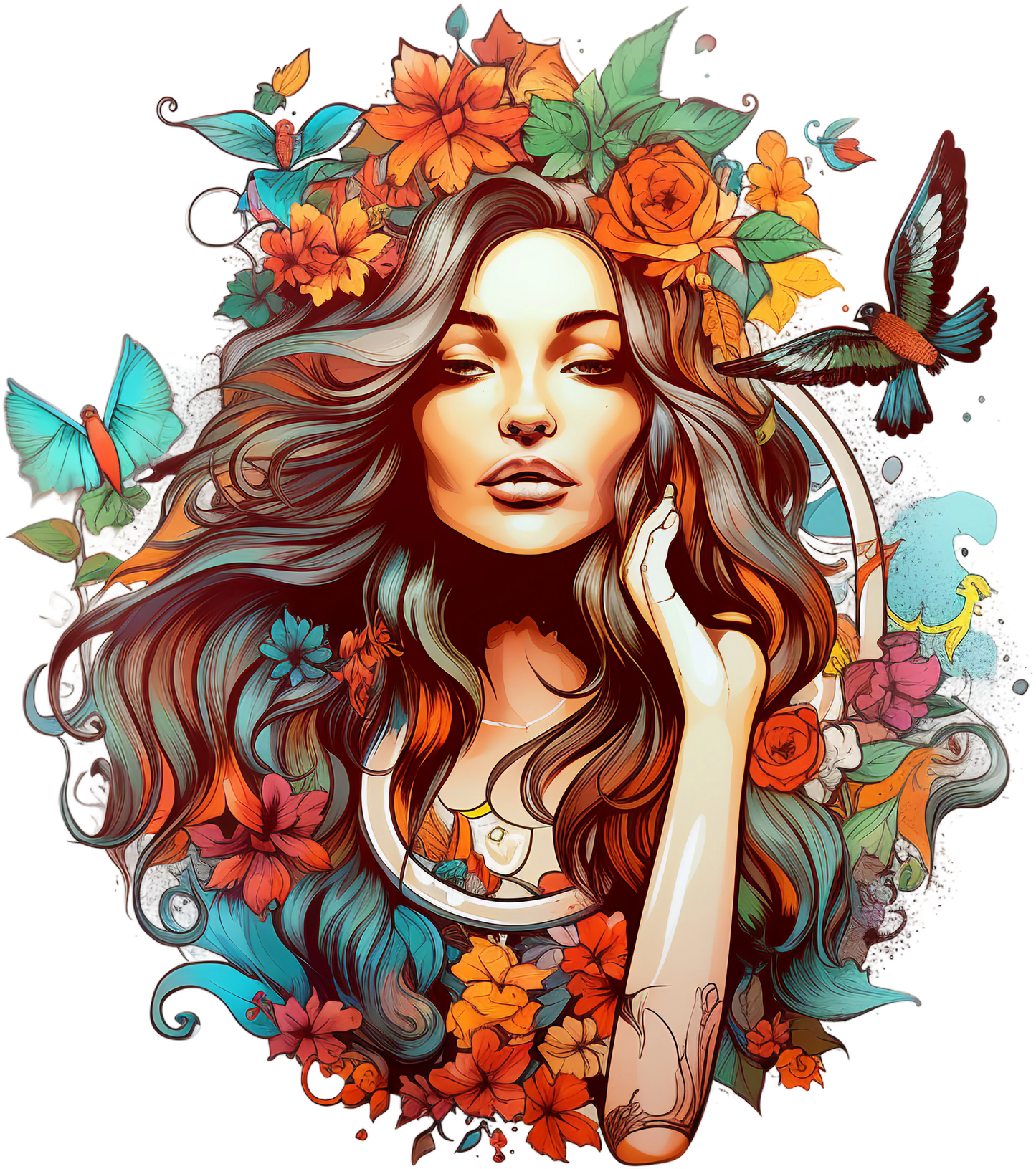 Hippie Girl Meditating Stickers Set 1-Print My Stickers