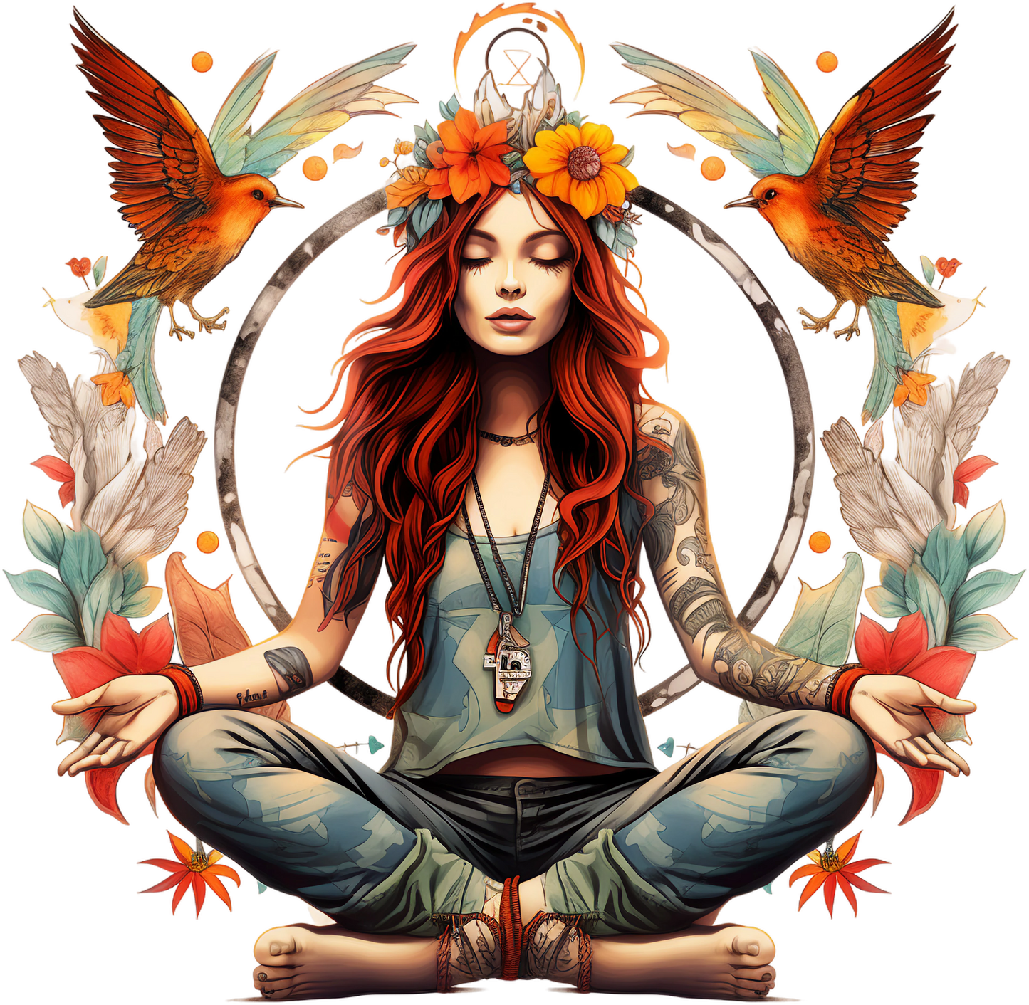Hippie Girl Meditating Stickers Set 1-Print My Stickers