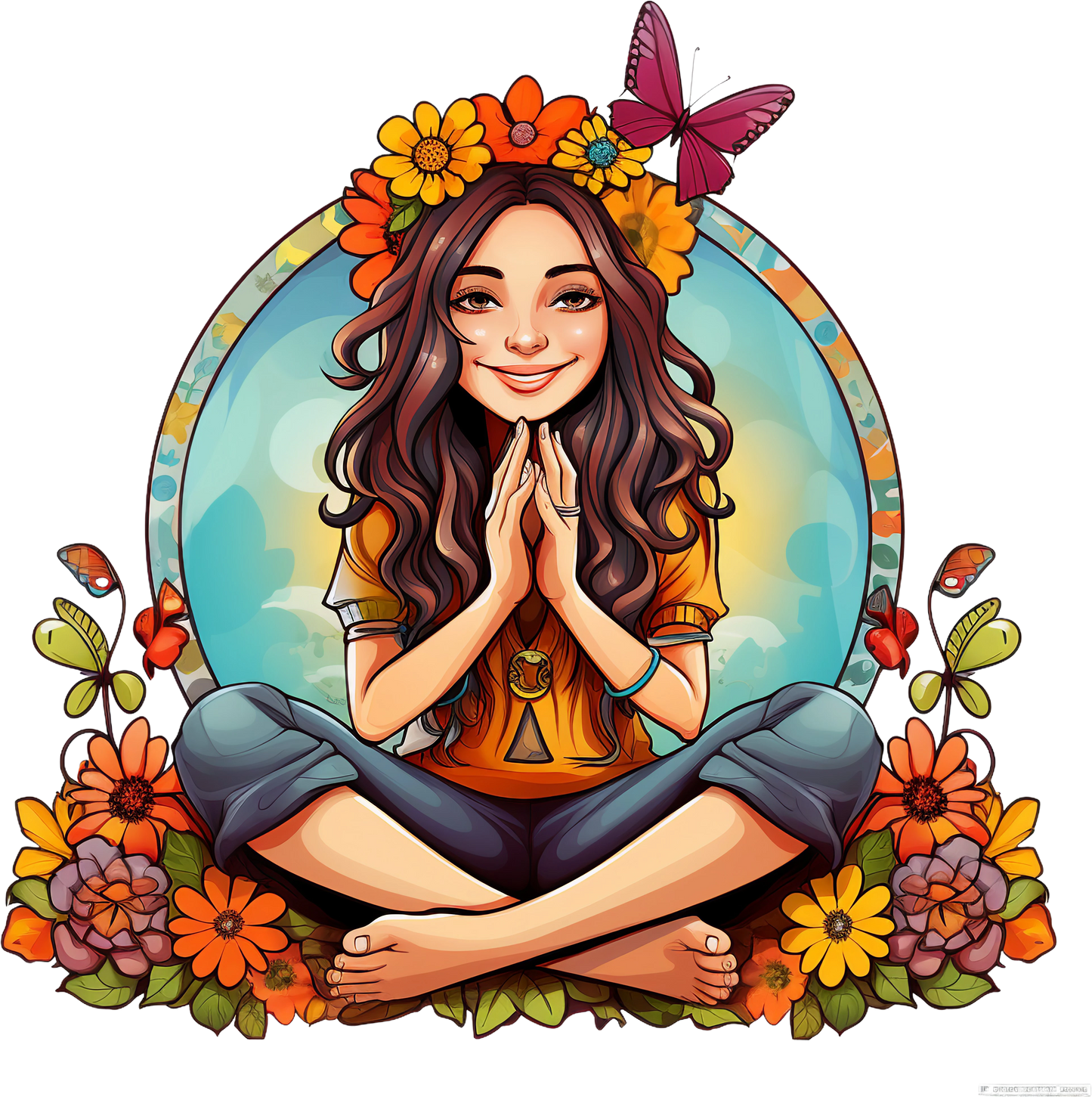Hippie Girl Meditating Stickers Set 1-Print My Stickers