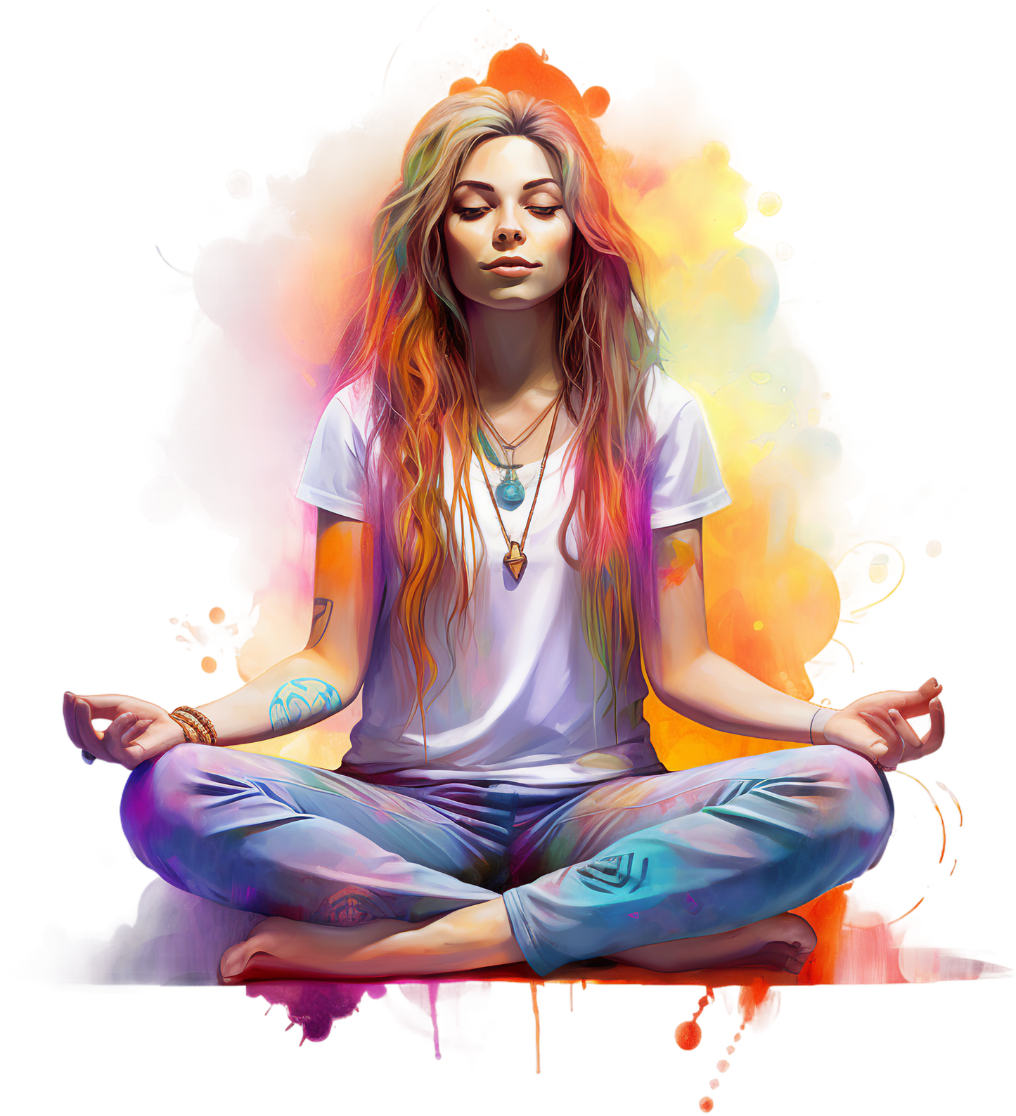 Hippie Girl Meditating Stickers Set 1-Print My Stickers