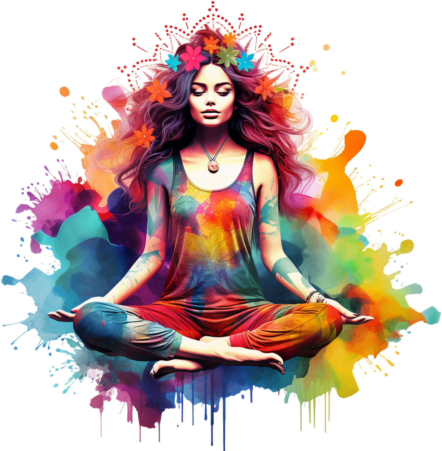 Hippie Girl Meditating Stickers Set 1-Print My Stickers