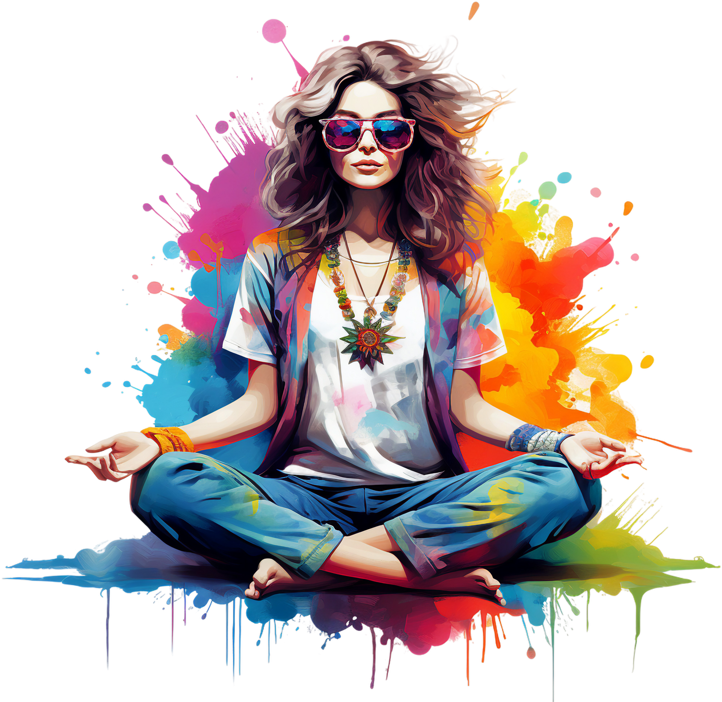 Hippie Girl Meditating Stickers Set 1-Print My Stickers