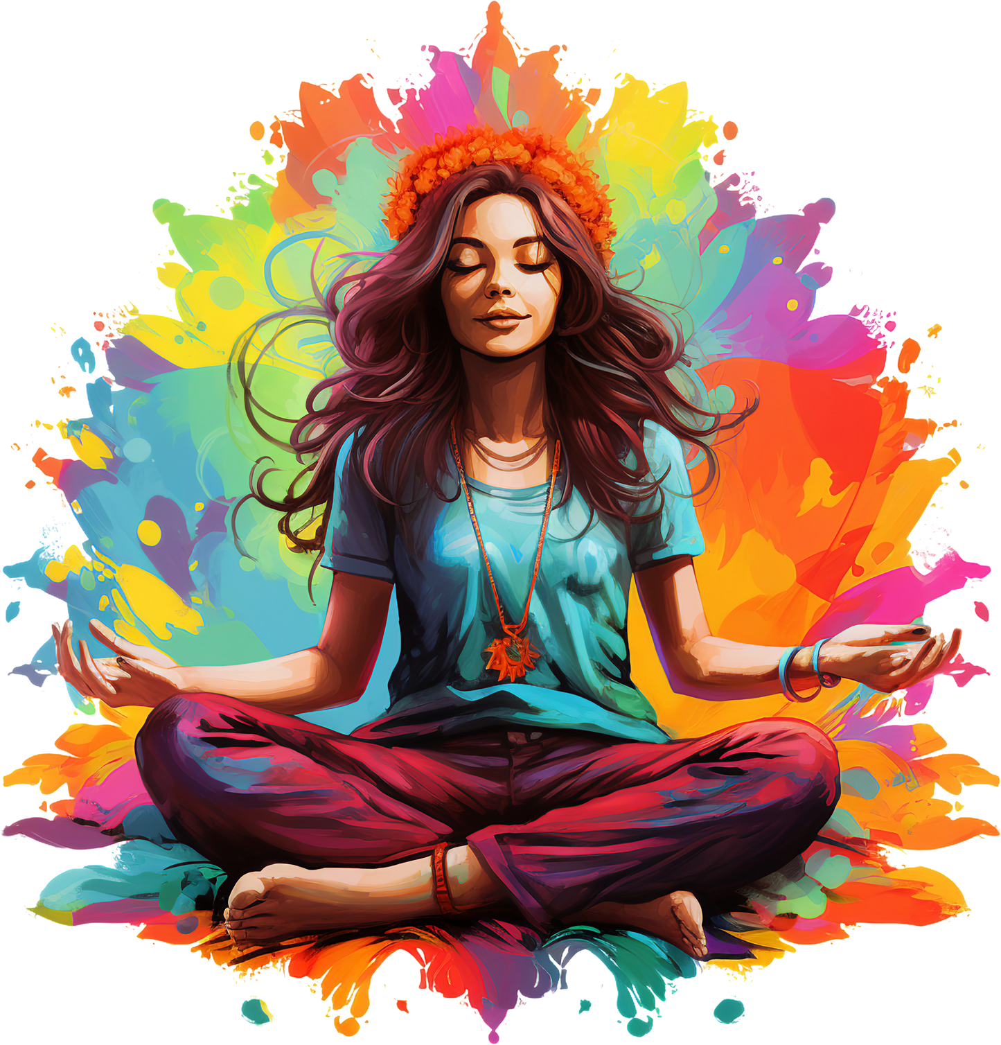 Hippie Girl Meditating Stickers Set 1-Print My Stickers
