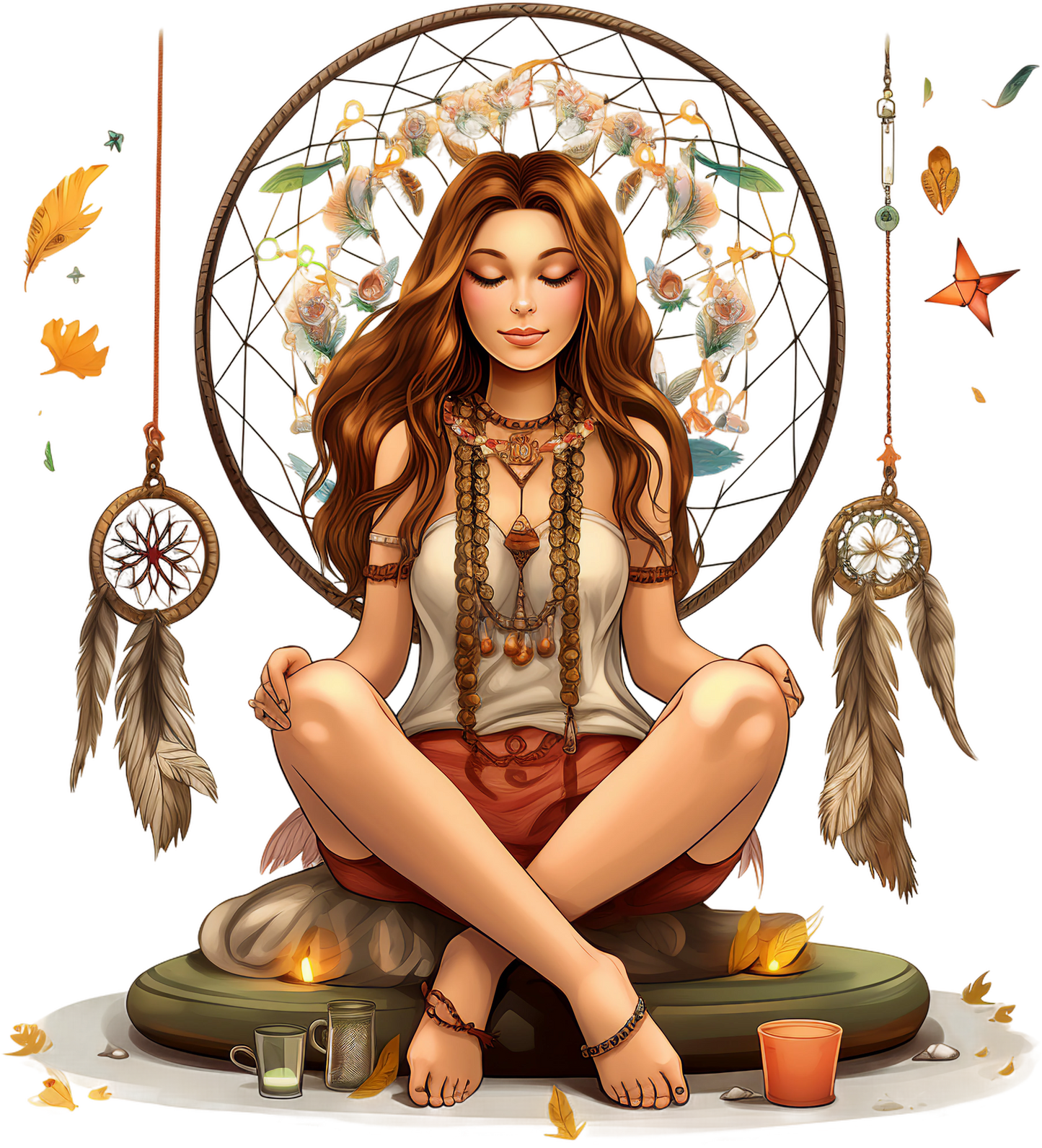 Hippie Girl Meditating Stickers Set 1-Print My Stickers