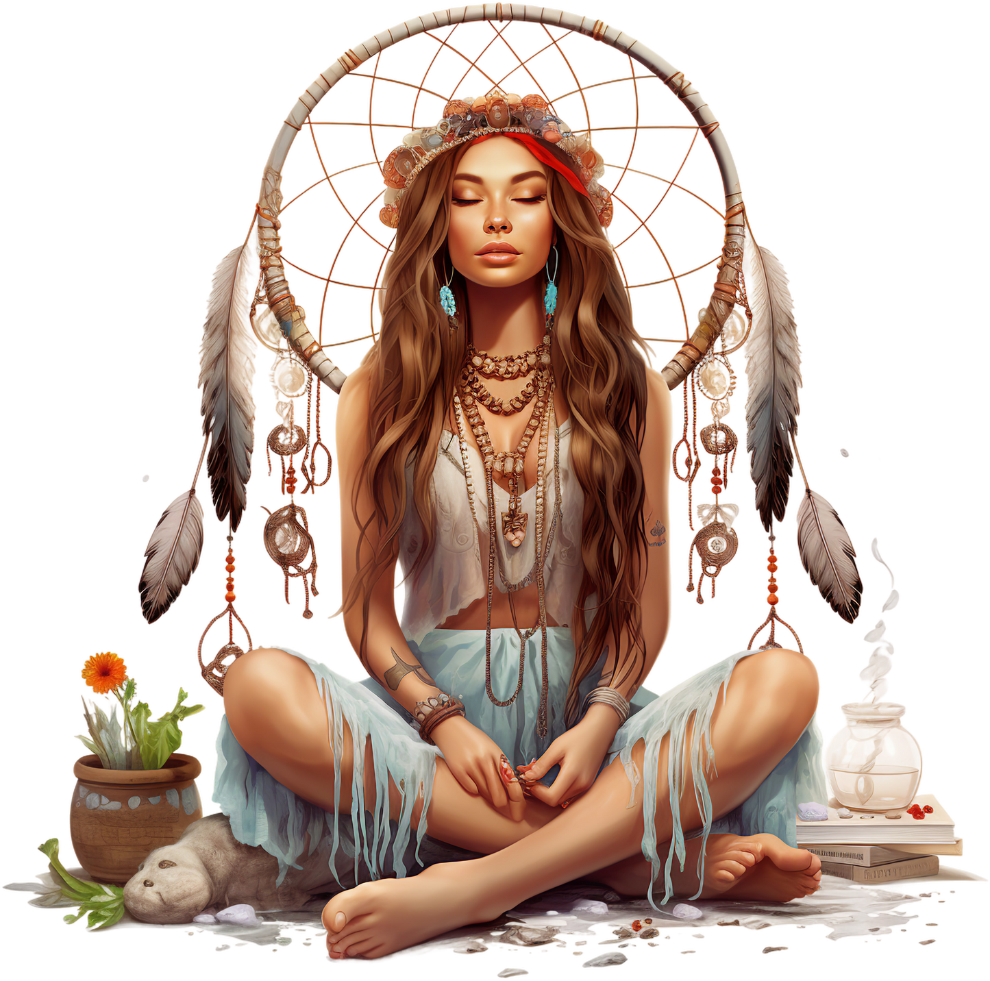Hippie Girl Meditating Stickers Set 1-Print My Stickers