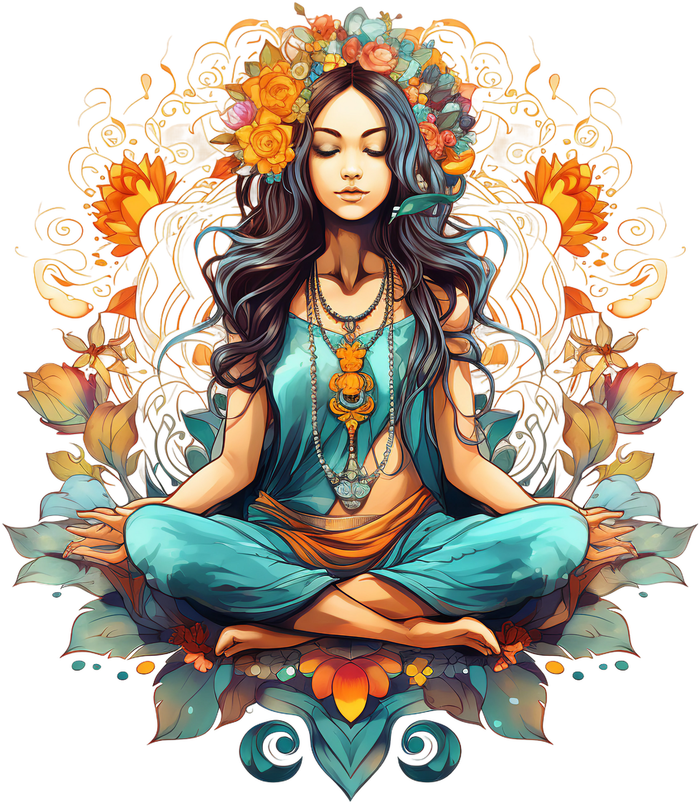 Hippie Girl Meditating Stickers Set 1-Print My Stickers