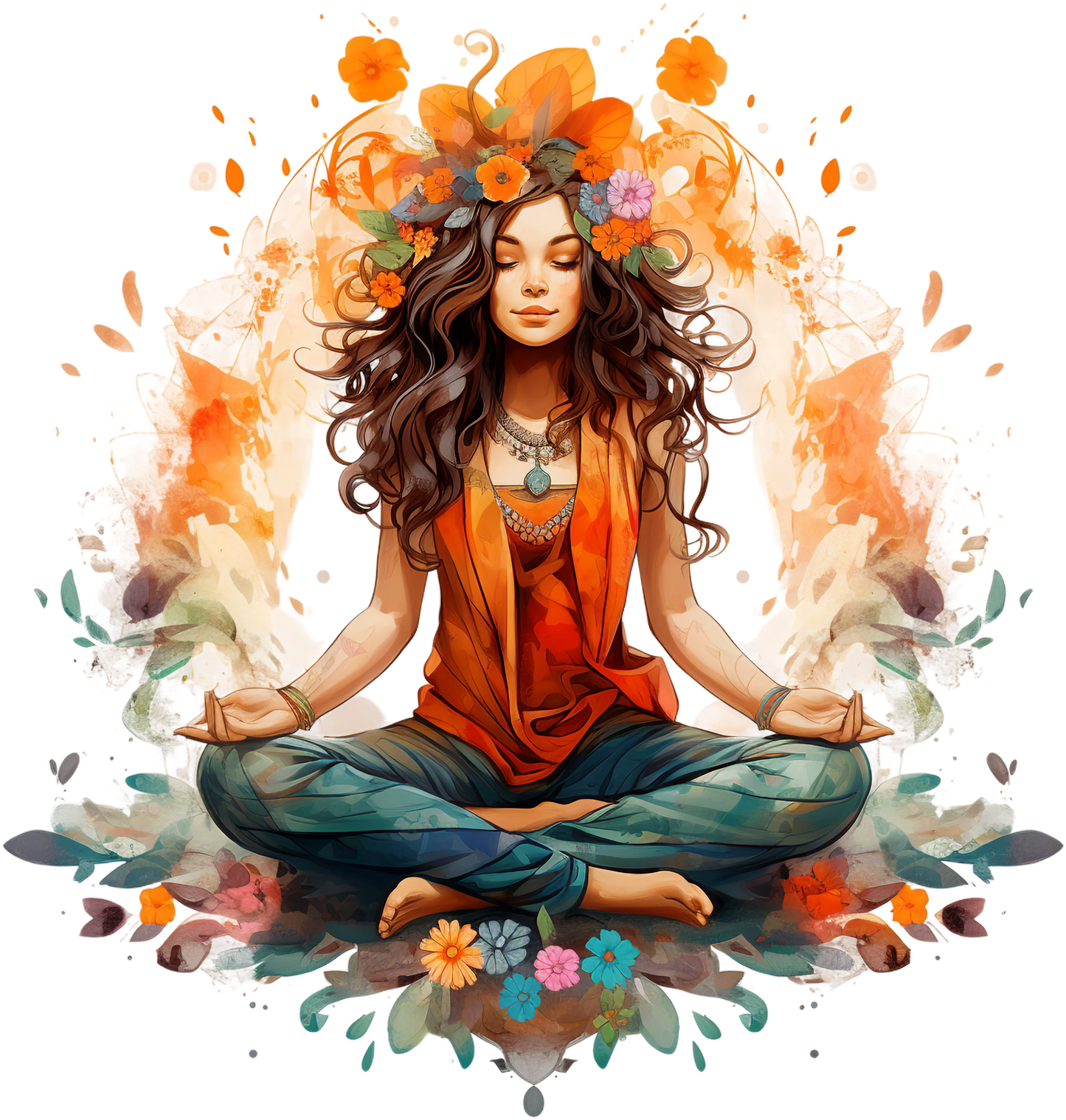 Hippie Girl Meditating Stickers Set 1-Print My Stickers