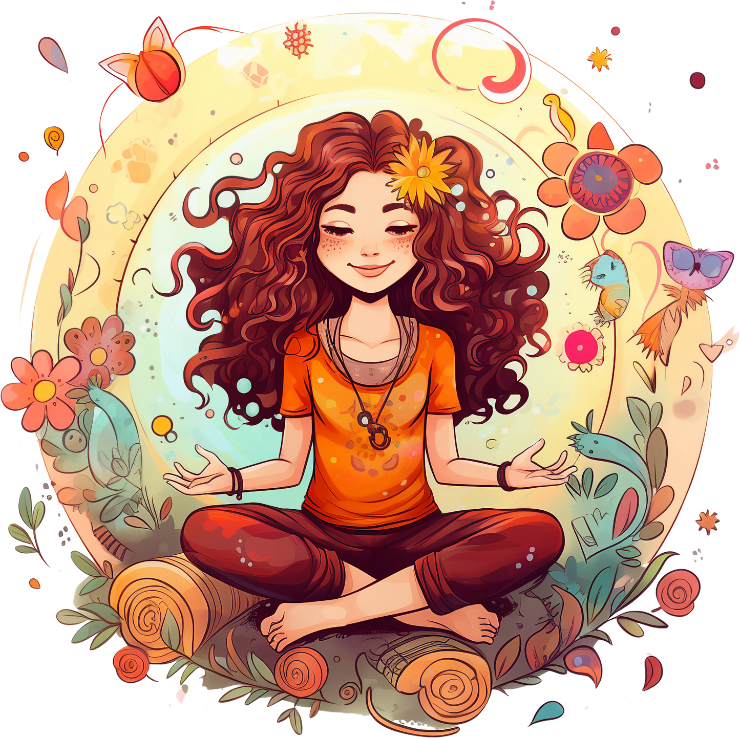 Hippie Girl Meditating Stickers Set 1-Print My Stickers