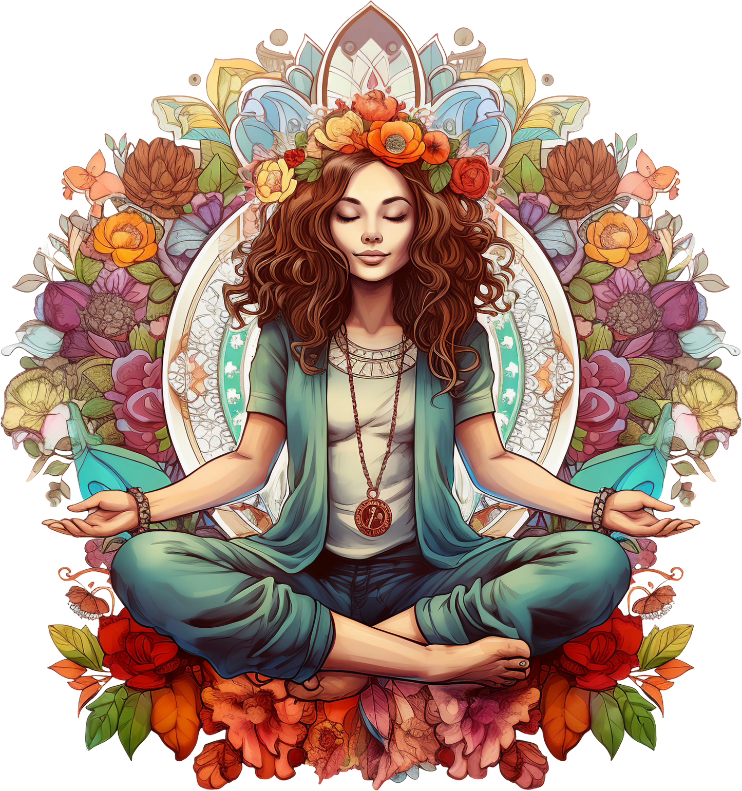 Hippie Girl Meditating Stickers Set 1-Print My Stickers