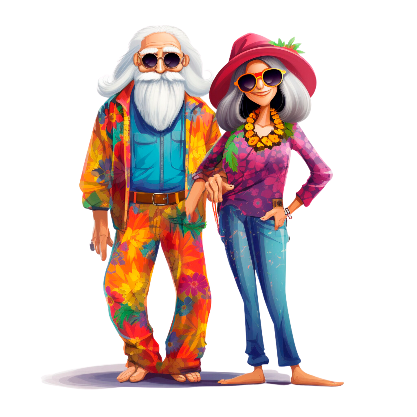 Old Couple Hippie Stickers-Print My Stickers
