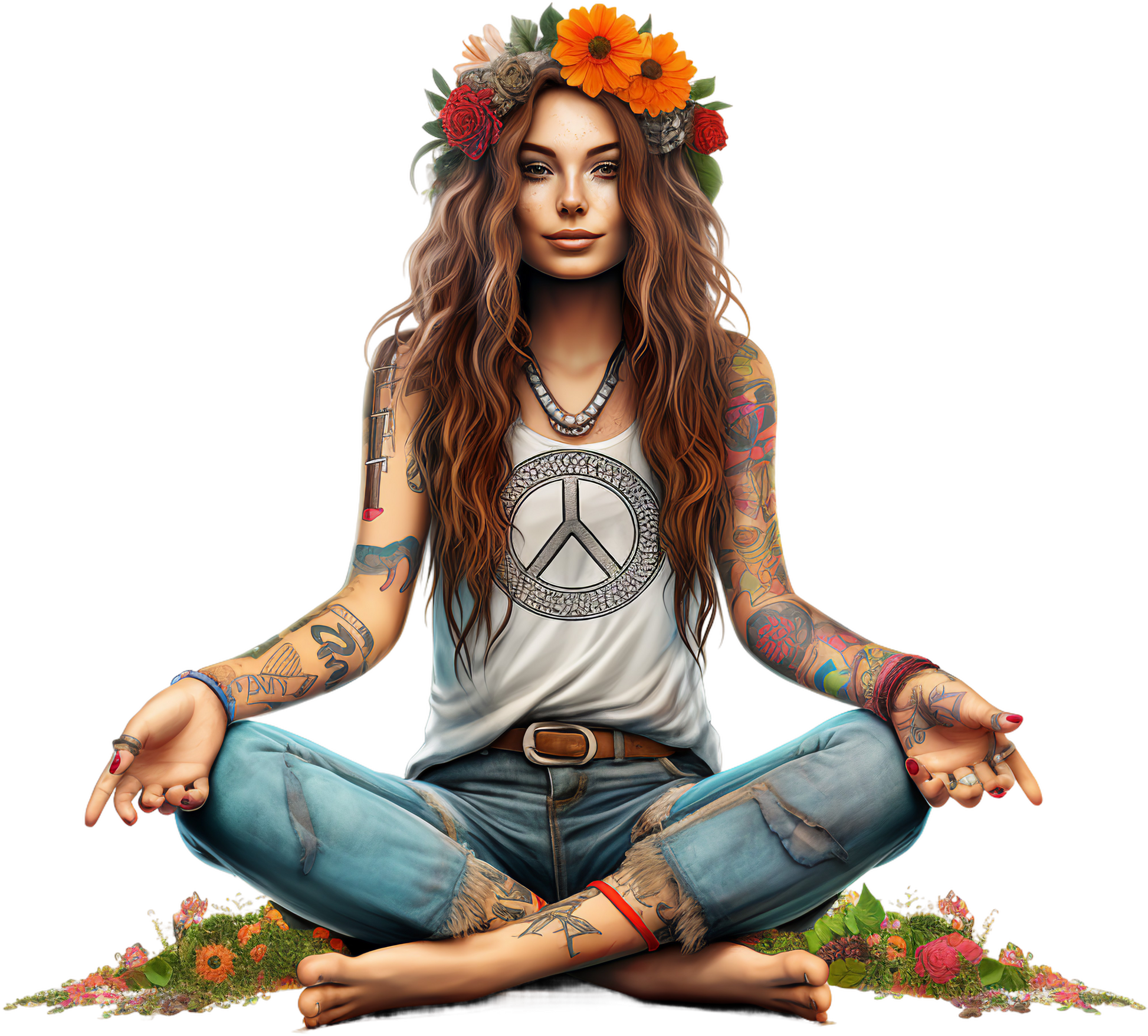 Hippie Girl Meditating Stickers Set 1 - Print My Stickers