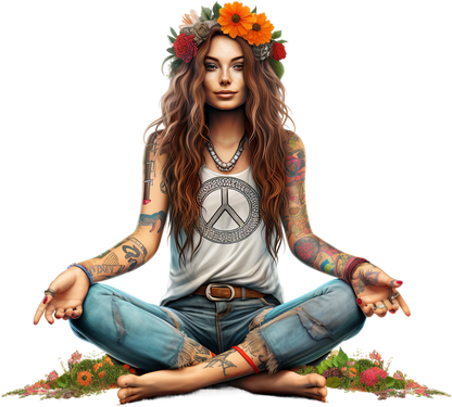 Hippie Girl Meditating Stickers Set 1 - Print My Stickers