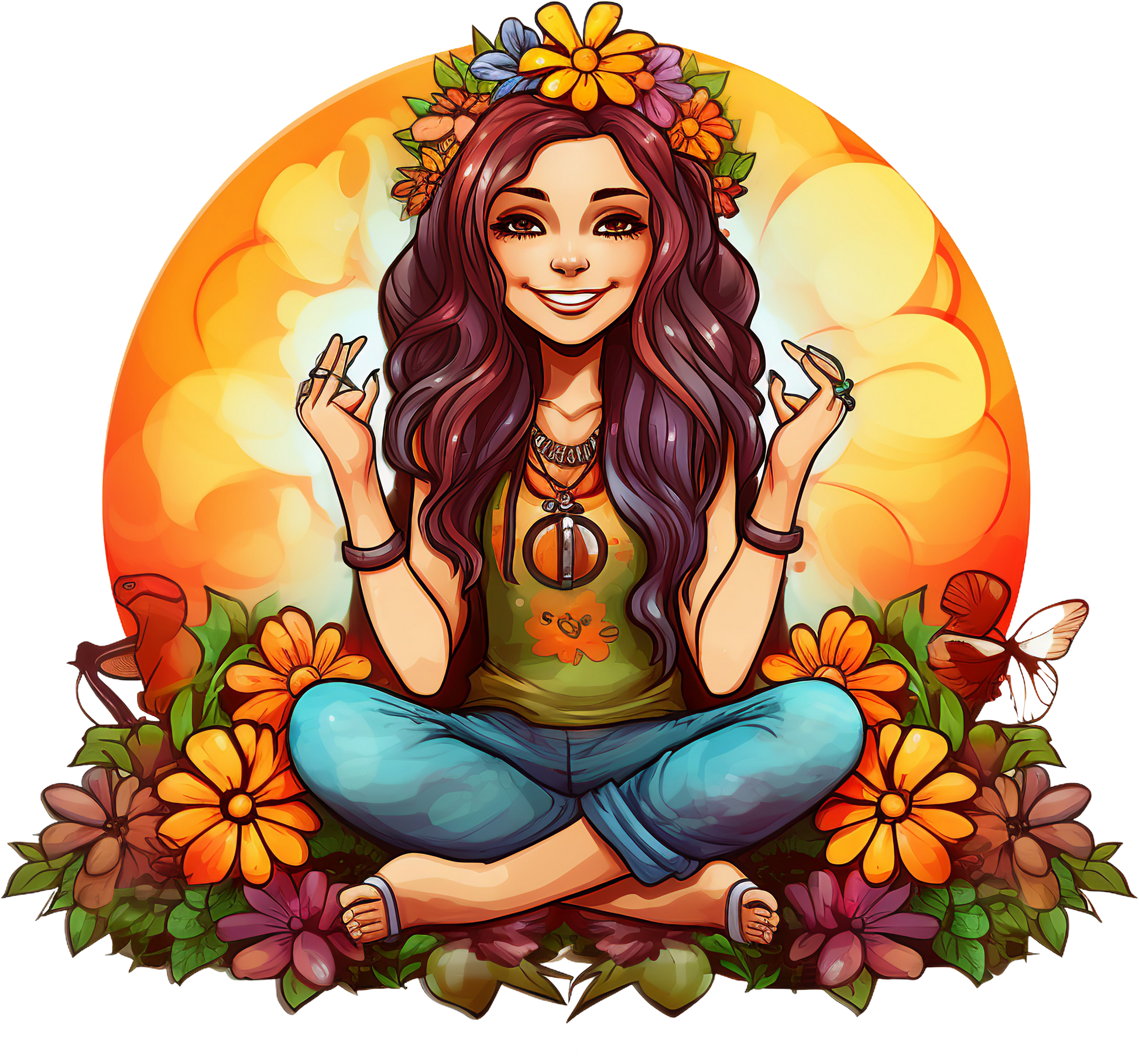 Hippie Girl Meditating Stickers Set 1 - Print My Stickers