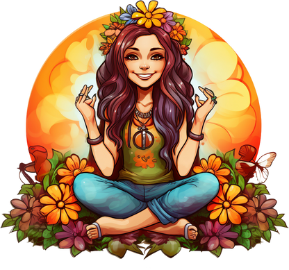 Hippie Girl Meditating Stickers Set 1 - Print My Stickers