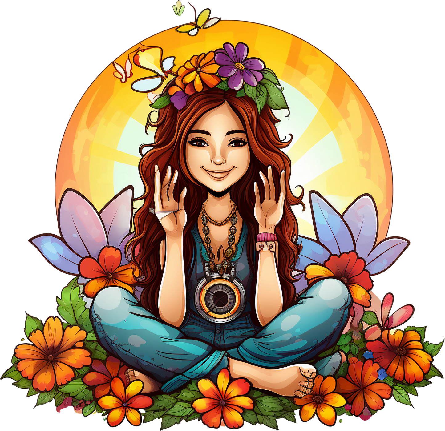 Hippie Girl Meditating Stickers Set 1 - Print My Stickers