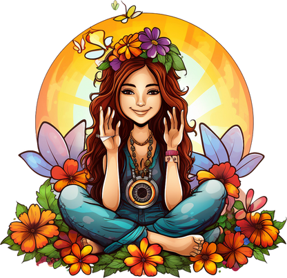 Hippie Girl Meditating Stickers Set 1 - Print My Stickers