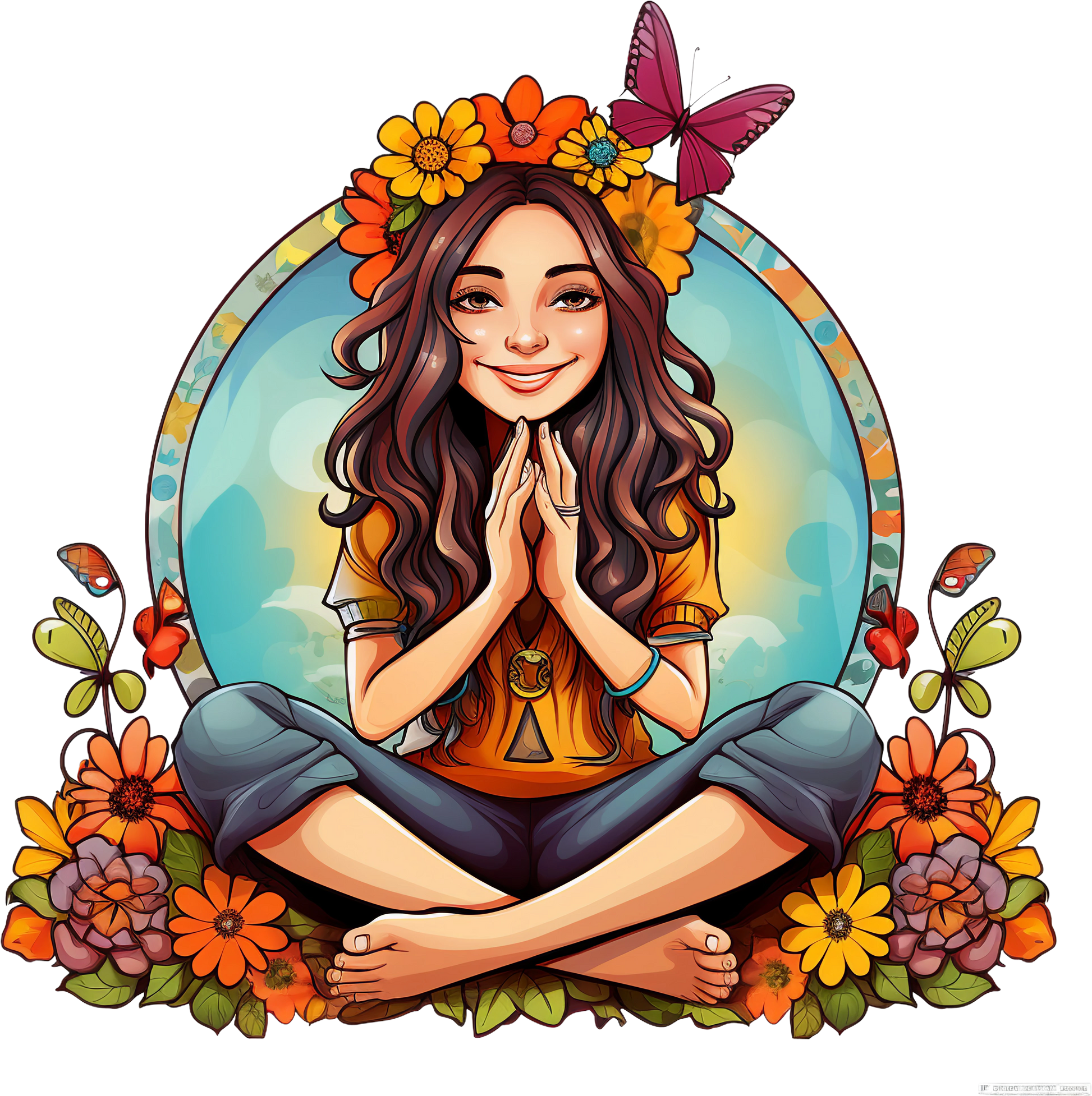 Hippie Girl Meditating Stickers Set 1 - Print My Stickers