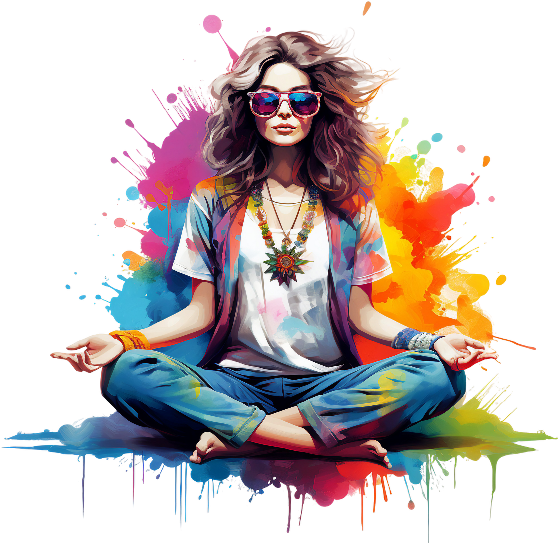 Hippie Girl Meditating Stickers Set 1 - Print My Stickers