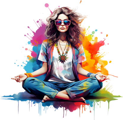 Hippie Girl Meditating Stickers Set 1 - Print My Stickers