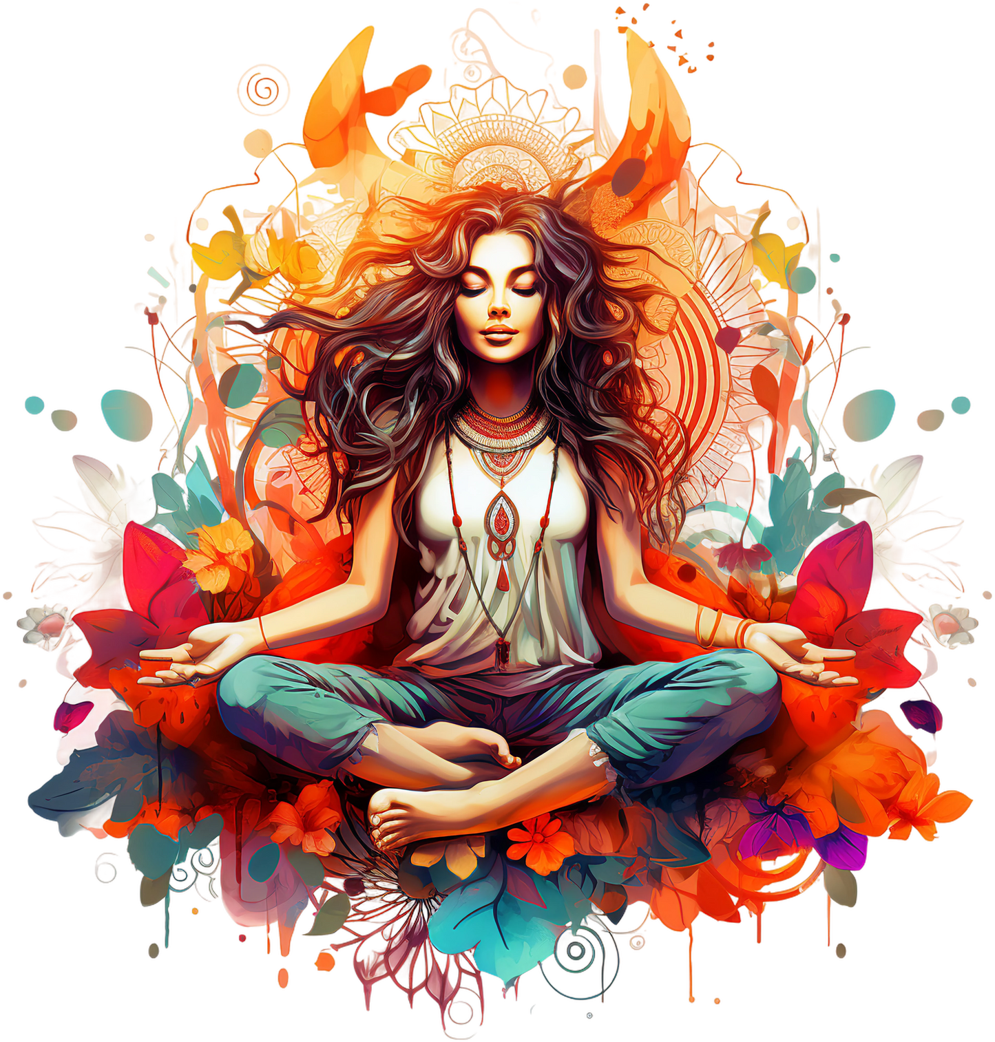 Hippie Girl Meditating Stickers Set 1 - Print My Stickers