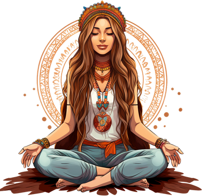 Hippie Girl Meditating Stickers Set 2 - Print My Stickers