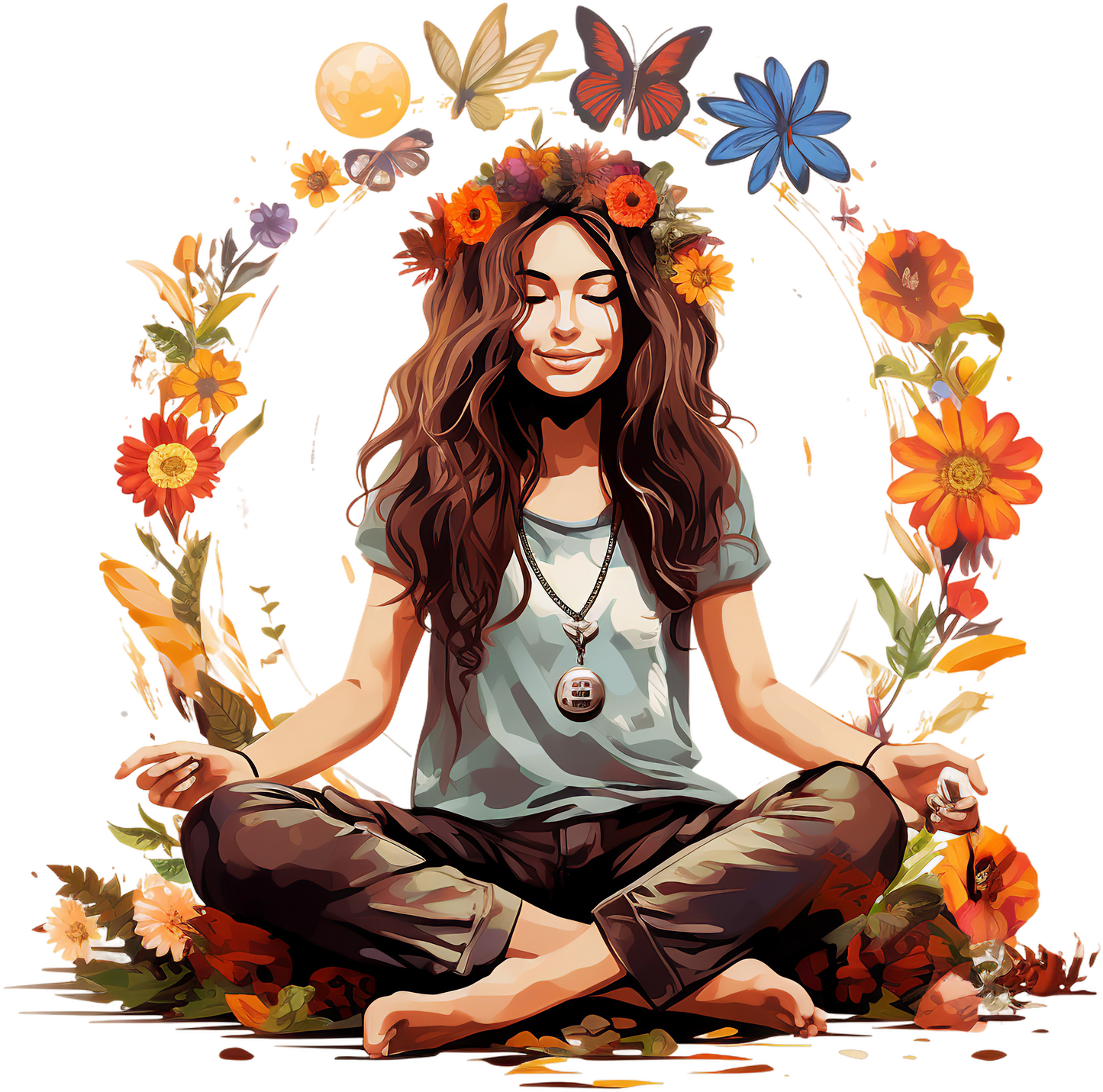 Hippie Girl Meditating Stickers Set 2 - Print My Stickers