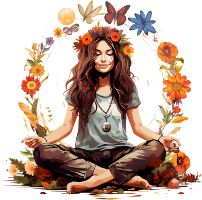 Hippie Girl Meditating Stickers Set 2 - Print My Stickers