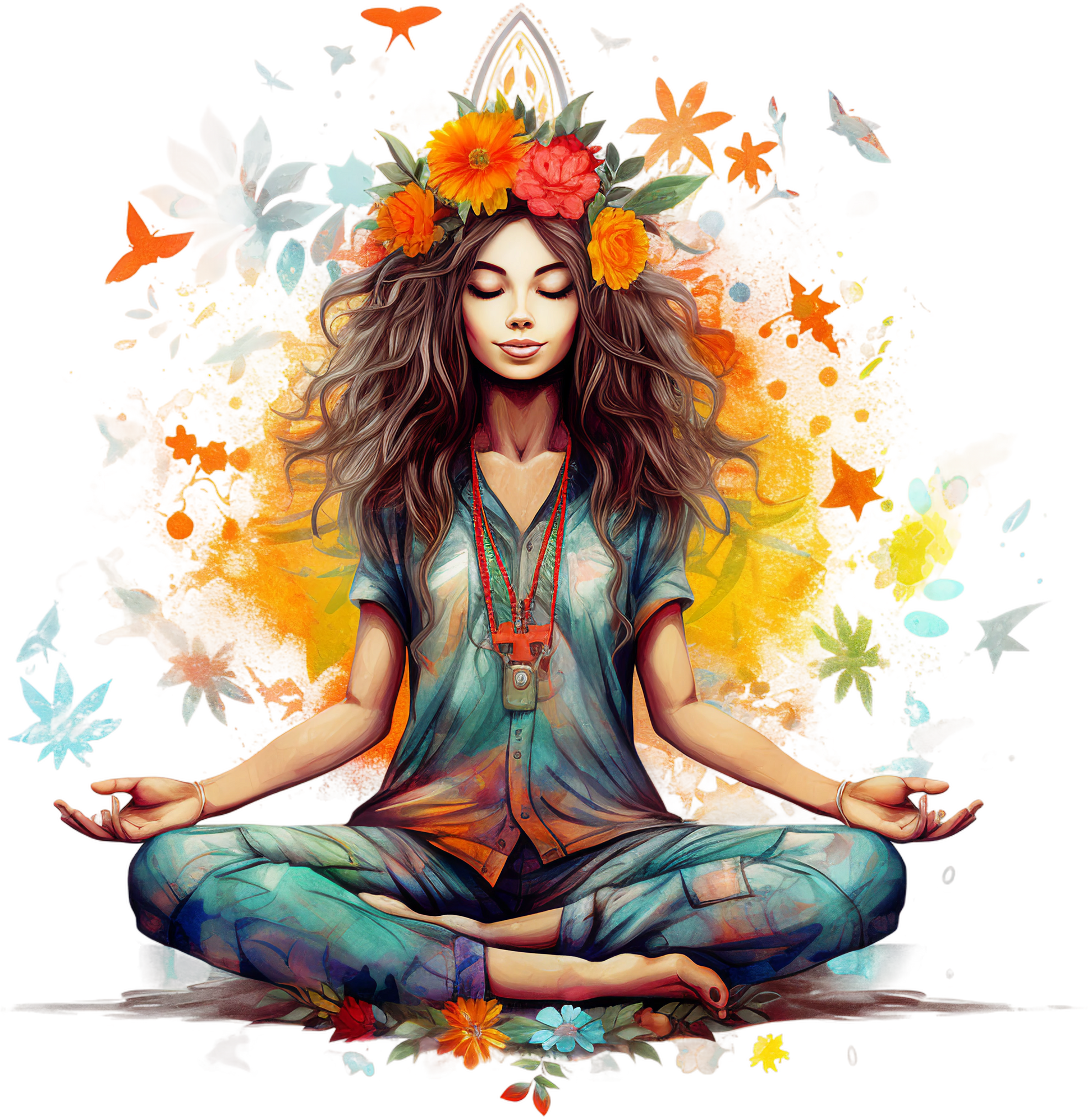 Hippie Girl Meditating Stickers Set 2 - Print My Stickers