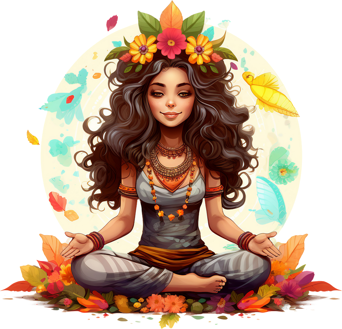 Hippie Girl Meditating Stickers Set 2 - Print My Stickers