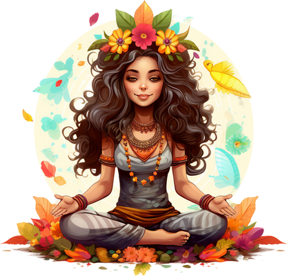 Hippie Girl Meditating Stickers Set 2 - Print My Stickers