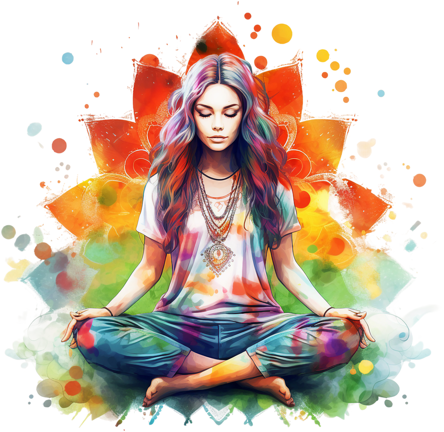 Hippie Girl Meditating Stickers Set 2 - Print My Stickers