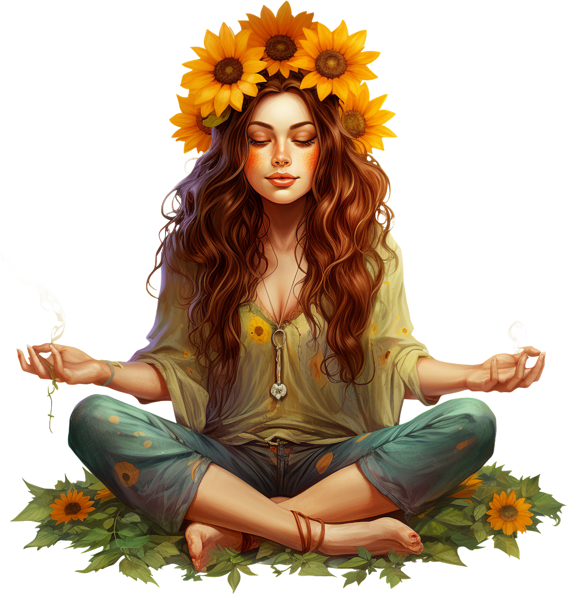 Hippie Girl Meditating Stickers Set 2 - Print My Stickers