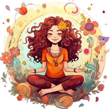 Hippie Girl Meditating Stickers Set 1 - Print My Stickers