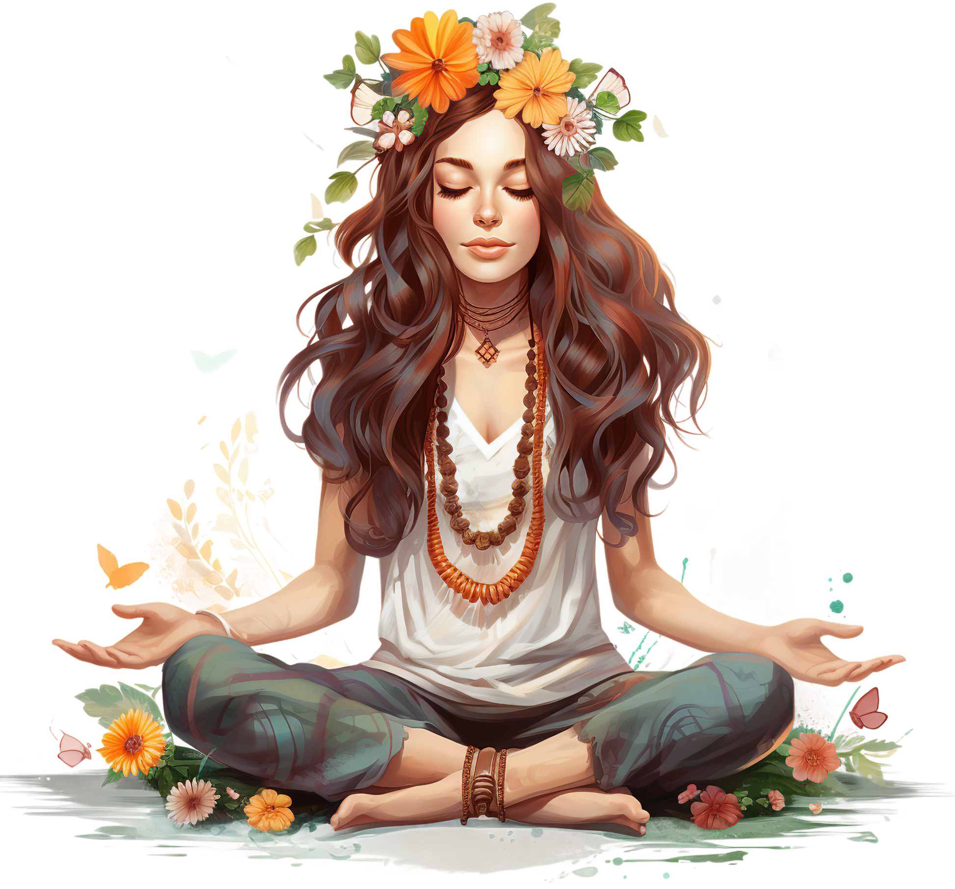 Hippie Girl Meditating Stickers Set 2 - Print My Stickers