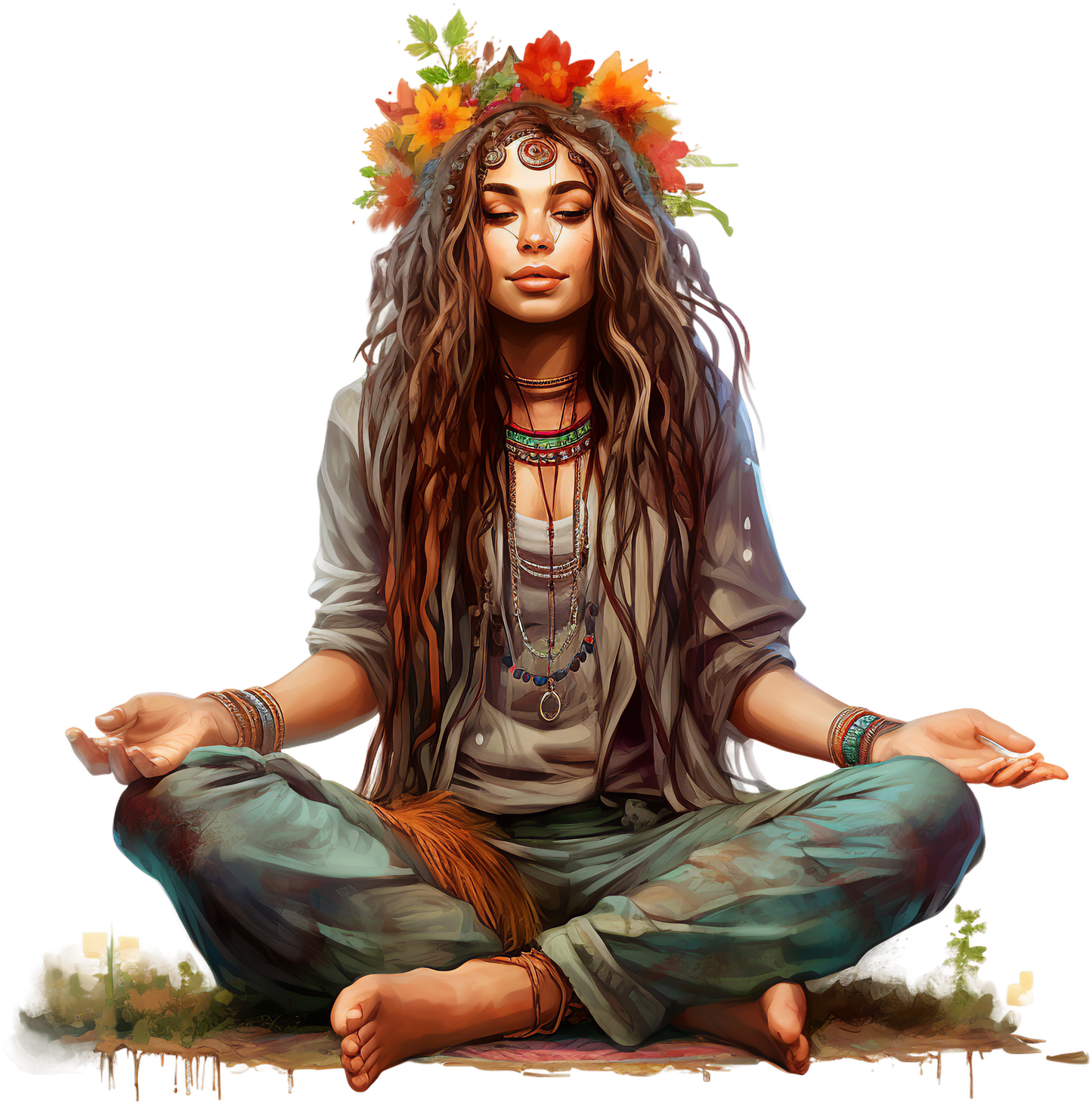 Hippie Girl Meditating Stickers Set 2 - Print My Stickers