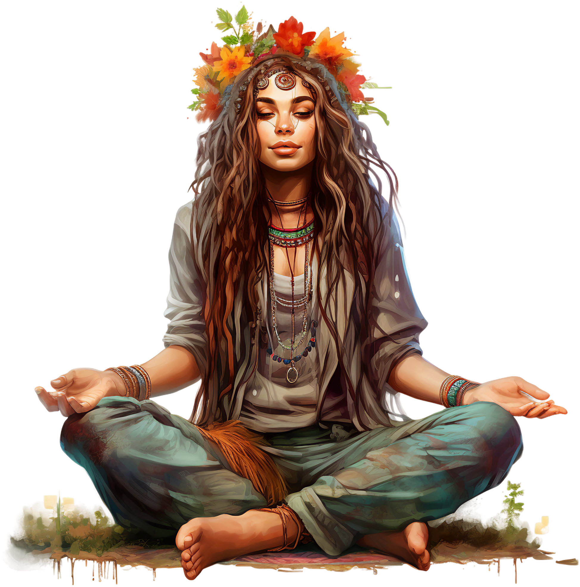 Hippie Girl Meditating Stickers Set 2 - Print My Stickers