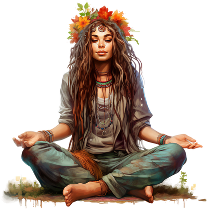 Hippie Girl Meditating Stickers Set 2 - Print My Stickers