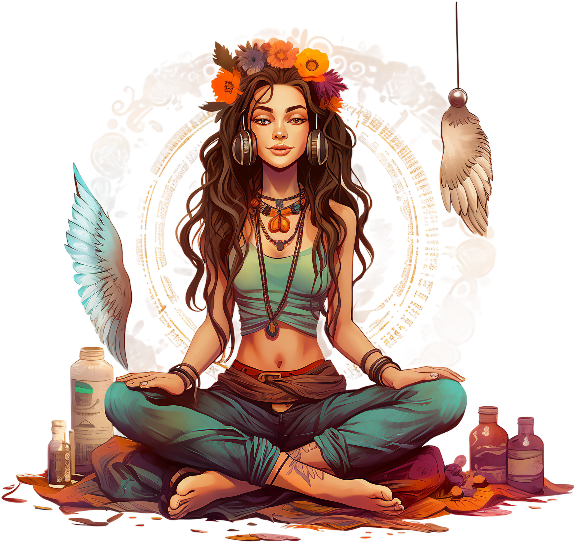 Hippie Girl Meditating Stickers Set 2 - Print My Stickers