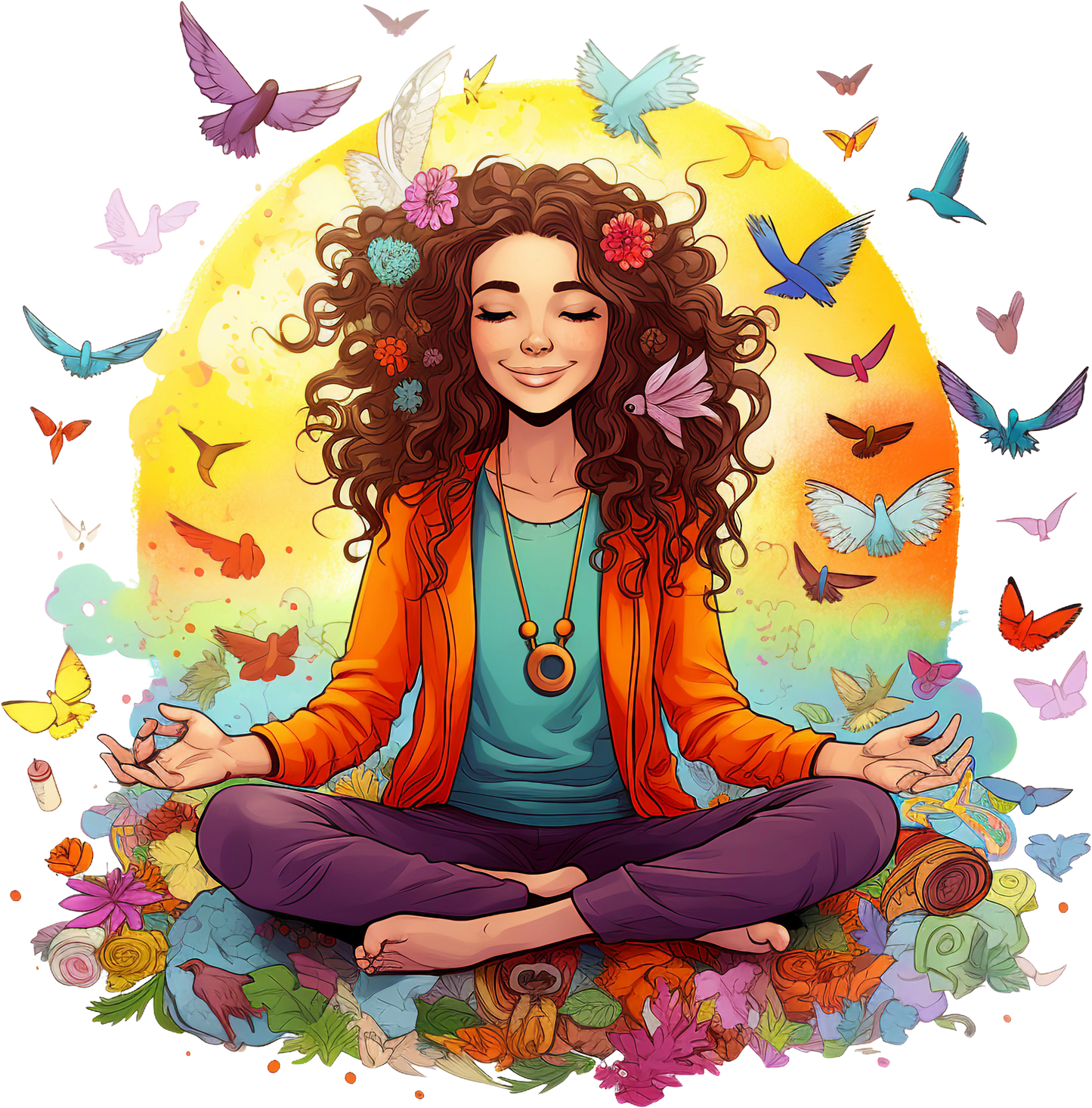 Hippie Girl Meditating Stickers Set 1 - Print My Stickers