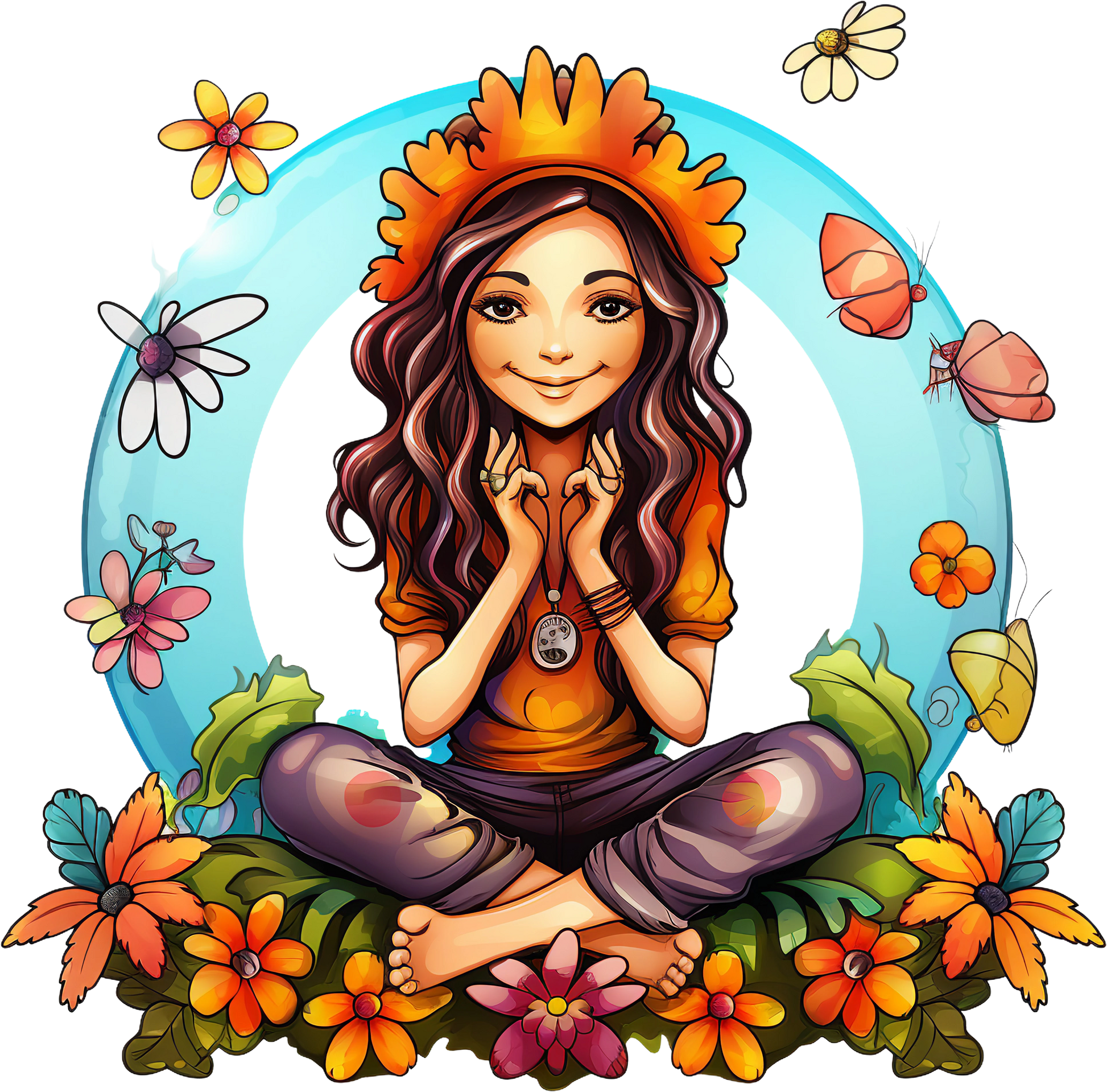 Hippie Girl Meditating Stickers Set 1 - Print My Stickers