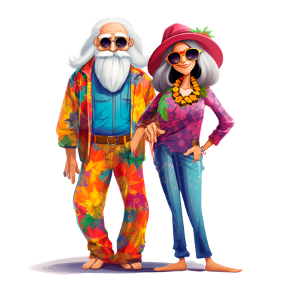 Old Couple Hippie Stickers - Print My Stickers