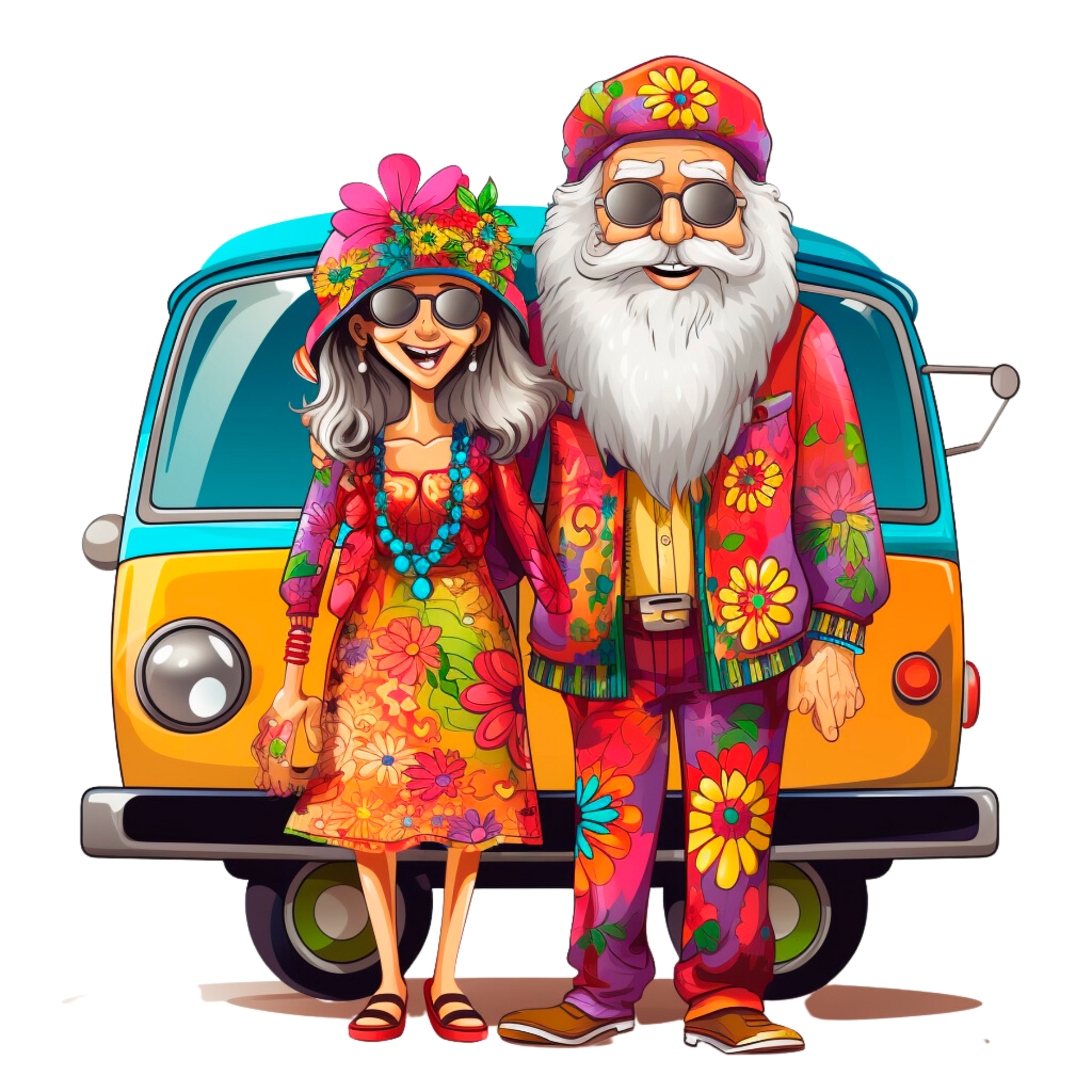 Old Couple Hippie Stickers - Print My Stickers