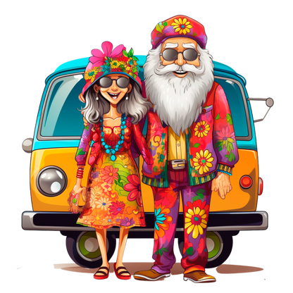 Old Couple Hippie Stickers - Print My Stickers