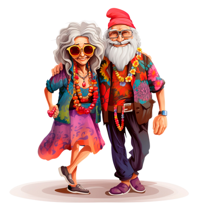 Old Couple Hippie Stickers - Print My Stickers