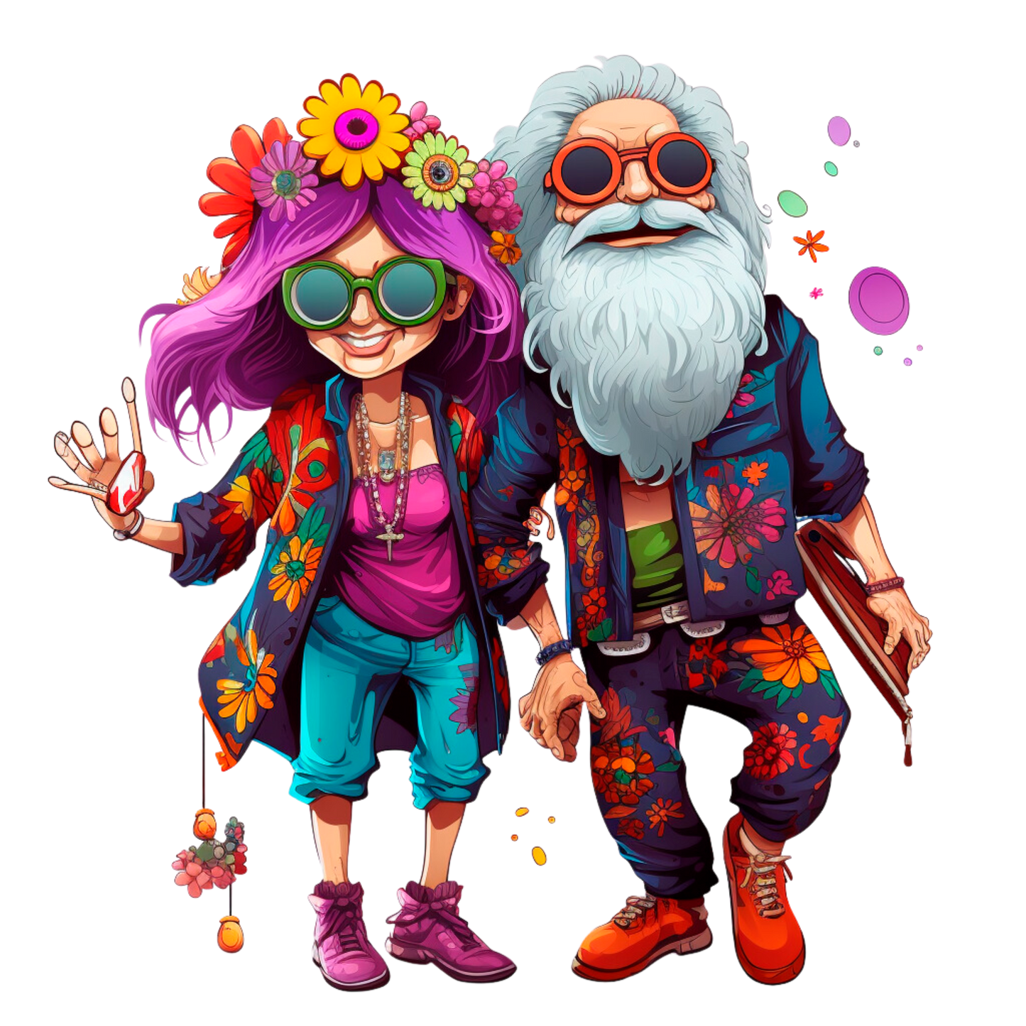 Old Couple Hippie Stickers - Print My Stickers