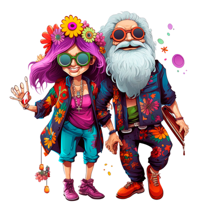 Old Couple Hippie Stickers - Print My Stickers