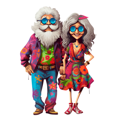 Old Couple Hippie Stickers - Print My Stickers