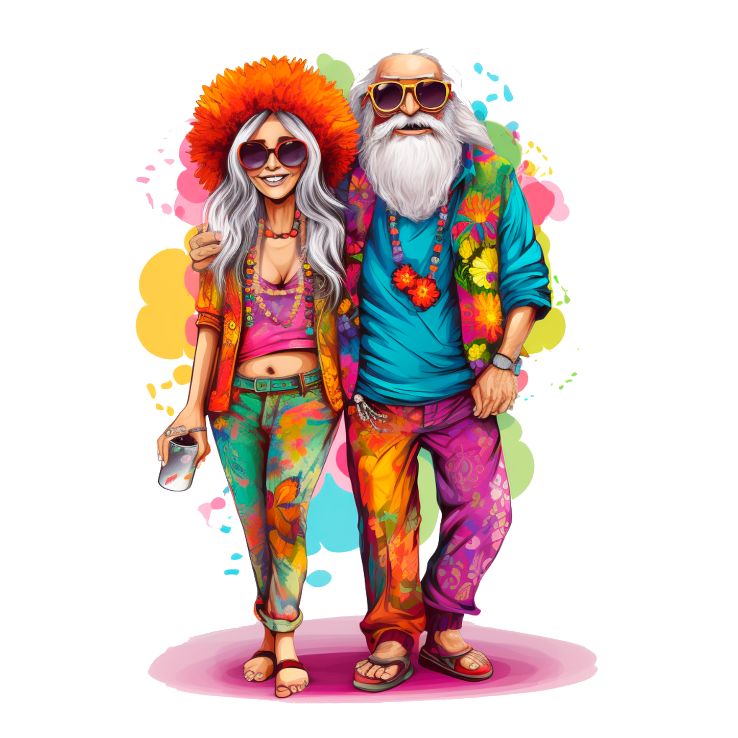 Old Couple Hippie Stickers - Print My Stickers